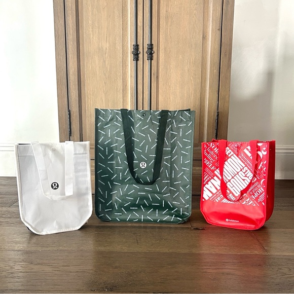 lululemon athletica Handbags - Lululemon Reusable Bag- Set of 3 White, Green, Red